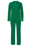 Green Ribbed Knit Two Piece Shirt And Pants Set