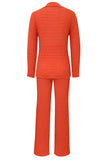 Orange Ribbed Knit Two Piece Shirt And Pants Set